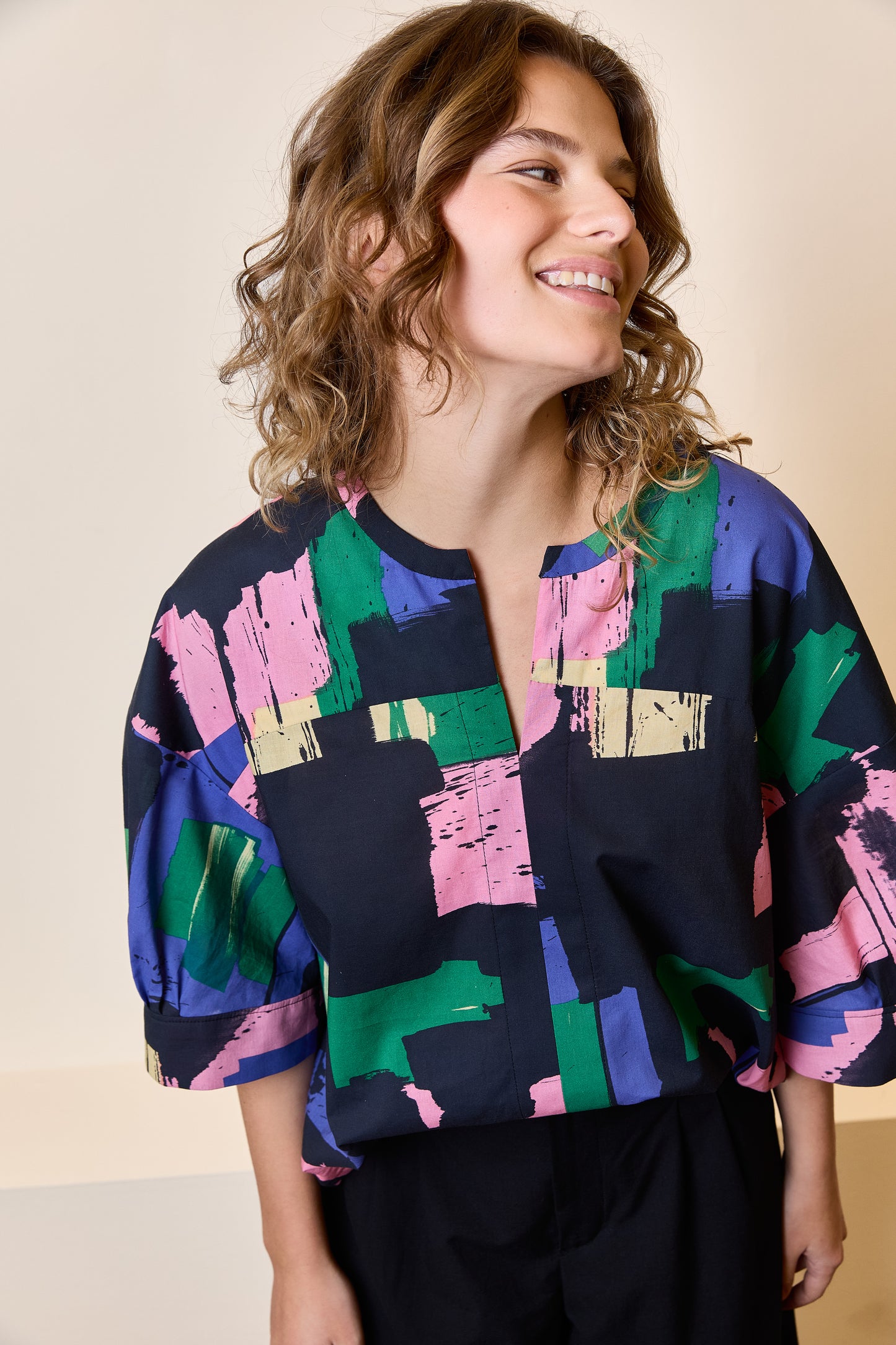 Atelier Jupe colour-blocked black cotton fabric
