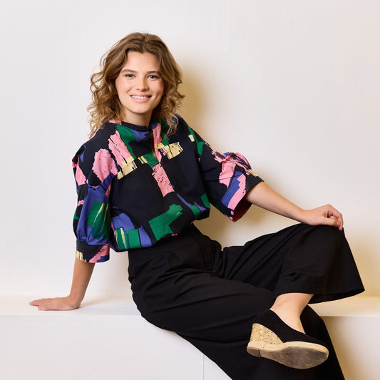 Atelier Jupe colour-blocked black cotton fabric