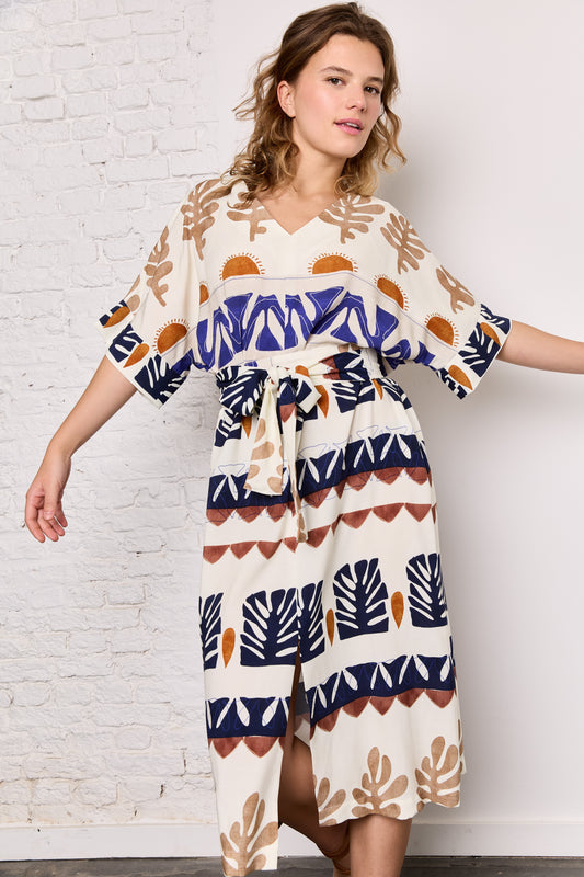 Atelier Jupe sun and abstract shapes off-white viscose