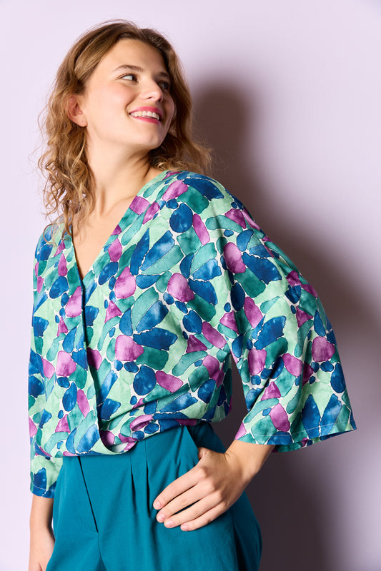 Atelier Jupe green and purple print viscose