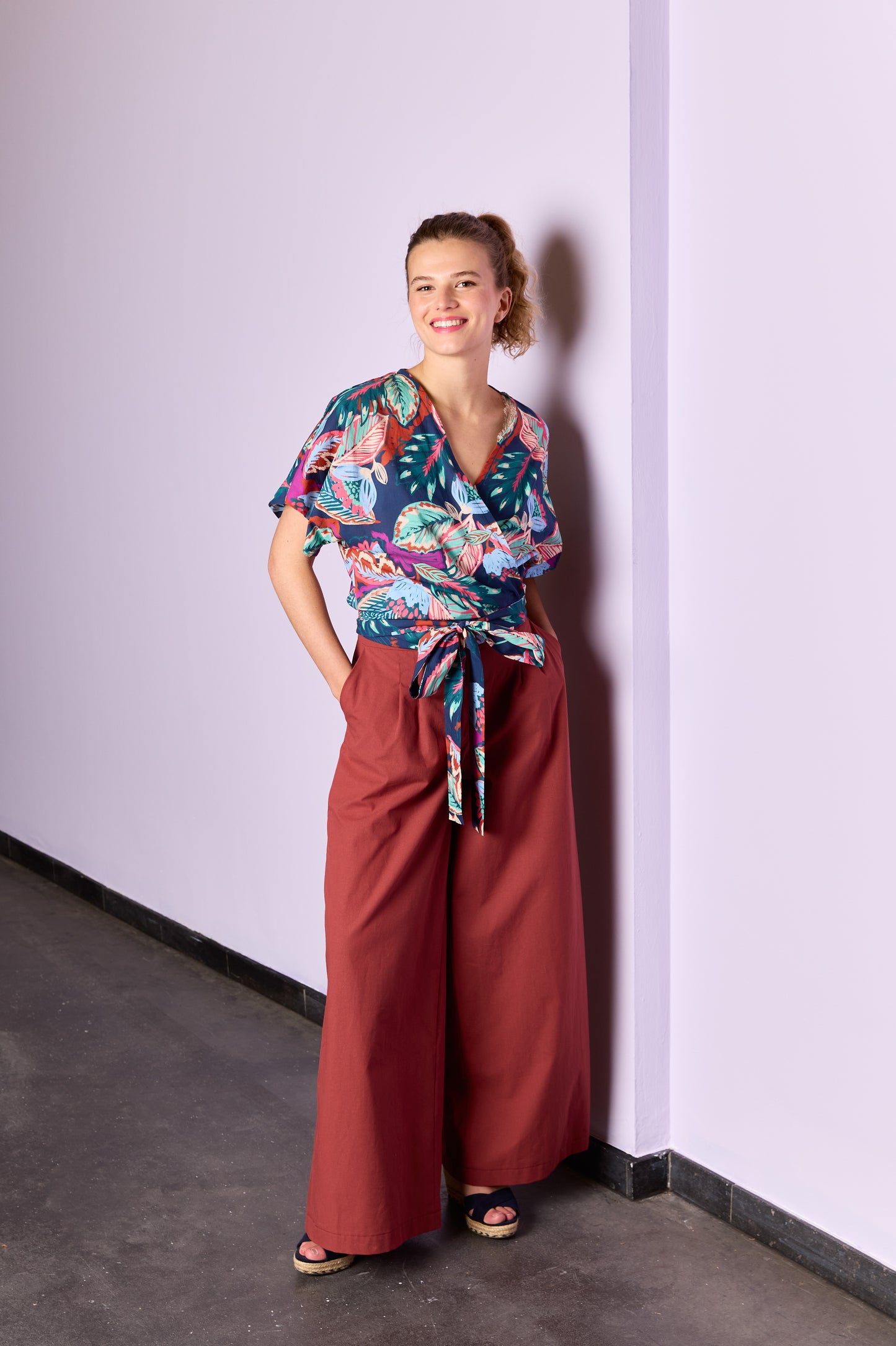 Atelier Jupe colourful leaves cotton fabric
