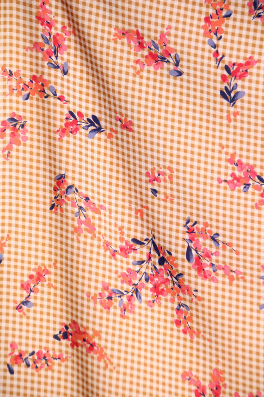 Atelier Jupe small ochre checks with flowers
