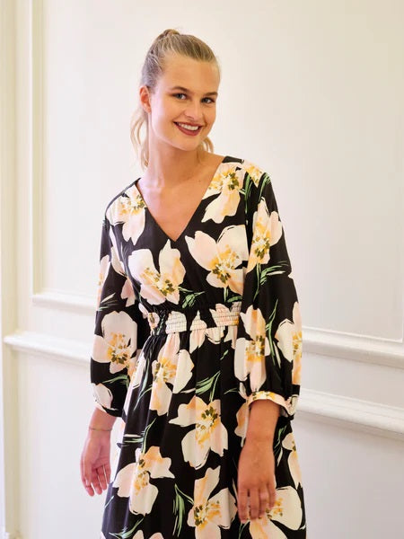 Atelier Jupe Black Viscose with White Flowers