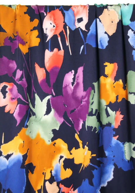 Atelier Jupe Dark Blue viscose with Blurry Flowers