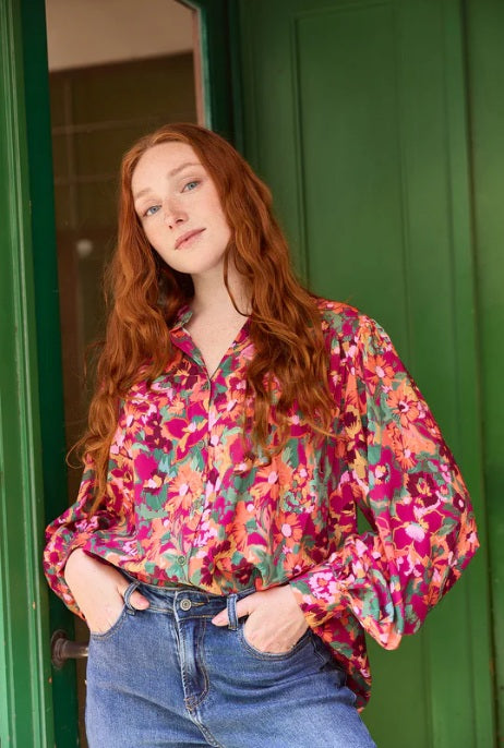 Atelier Jupe Fuchsia and Green Flower Viscose