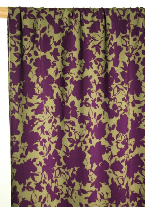 Atelier Jupe Khaki viscose with Purple Flowers