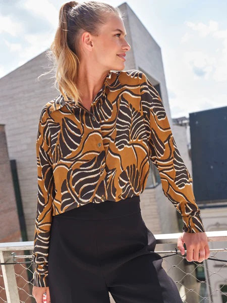 Atelier Jupe Pecan Brown Viscose with Black Leaves