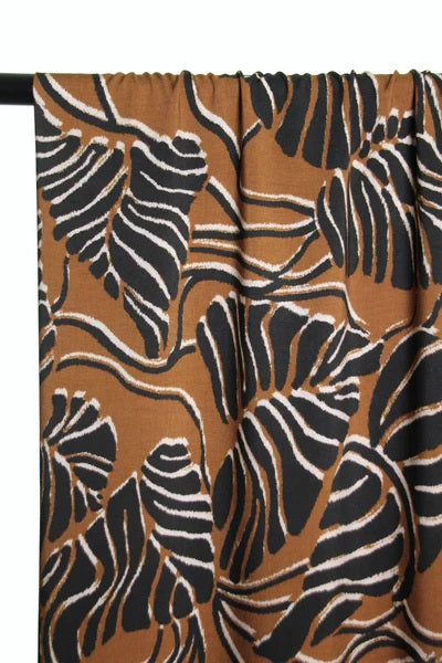 Atelier Jupe Pecan Brown Viscose with Black Leaves