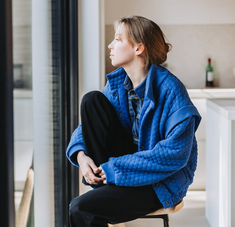 See You At Six Quilted Pique Knit - Surf the Web Blue