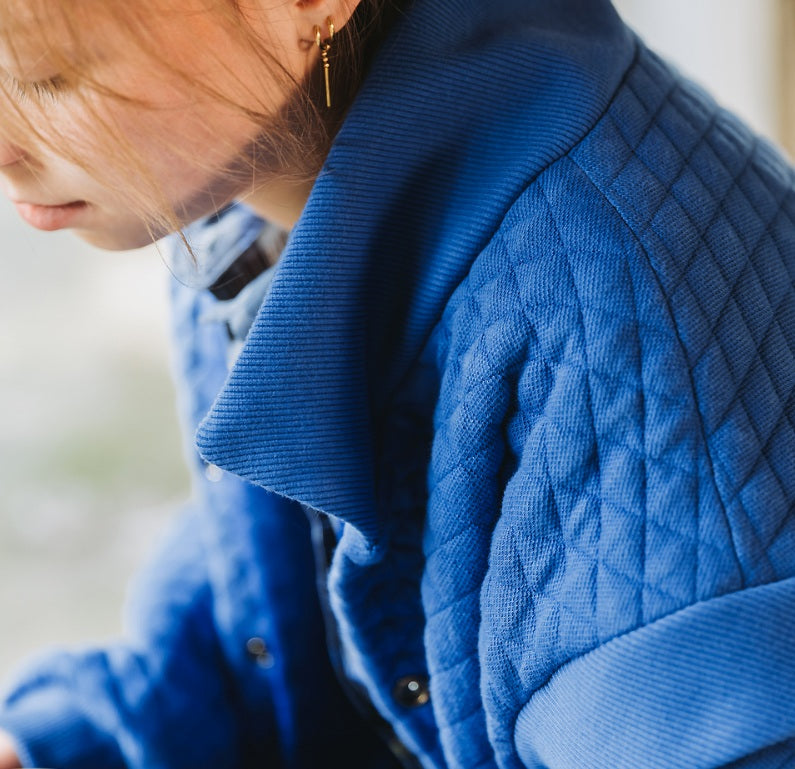 See You At Six Quilted Pique Knit - Surf the Web Blue