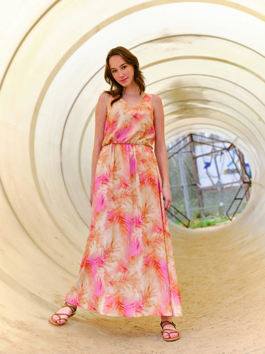 Atelier Jupe tropical tie dye pink beige viscose