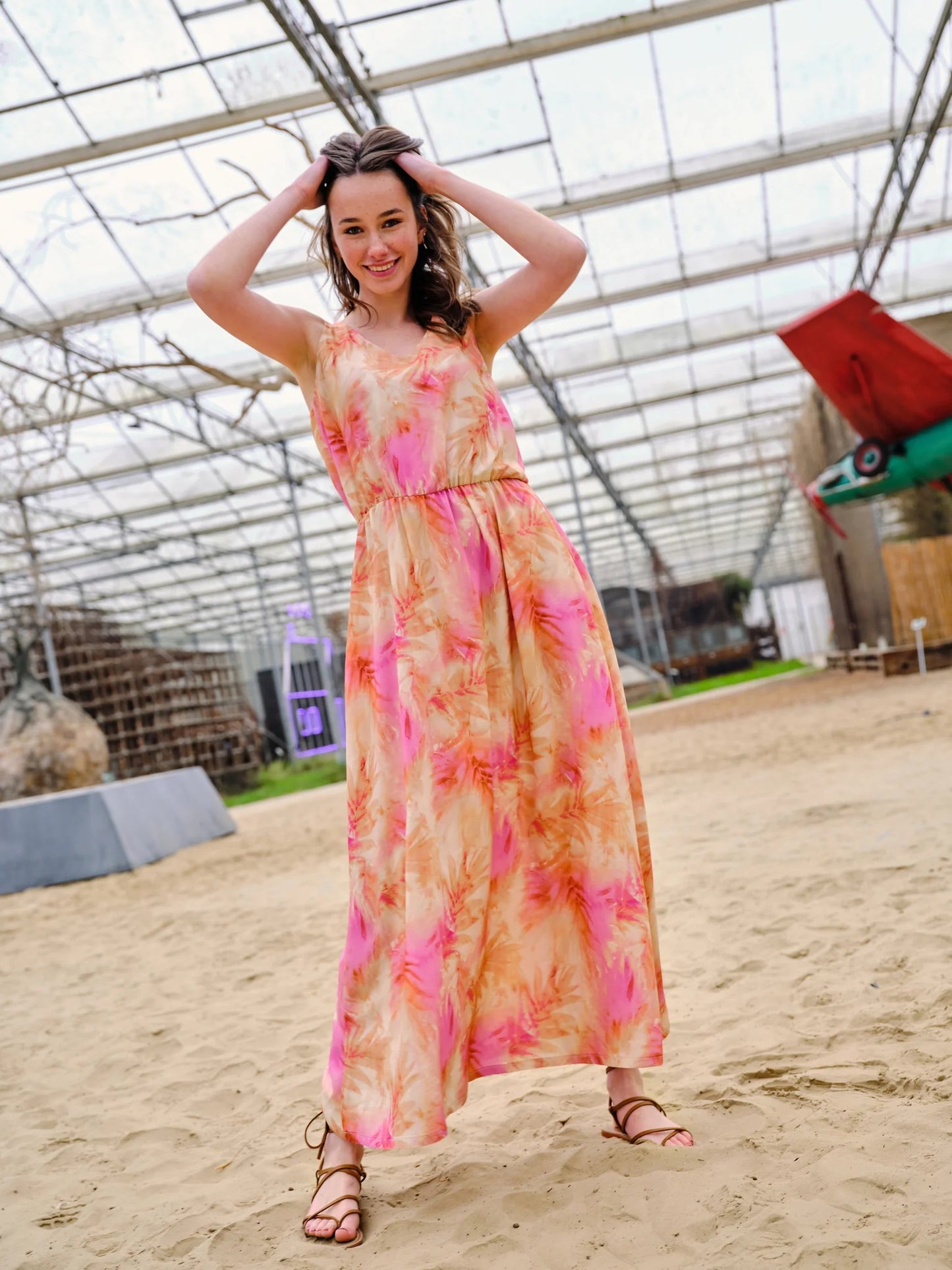 Atelier Jupe tropical tie dye pink beige viscose