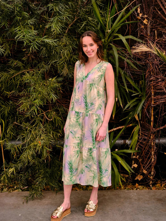 Atelier Jupe tropical tie dye lilac green viscose