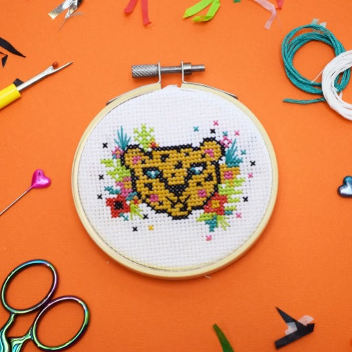 Make Arcade Tropical Leopard cross stitch kit