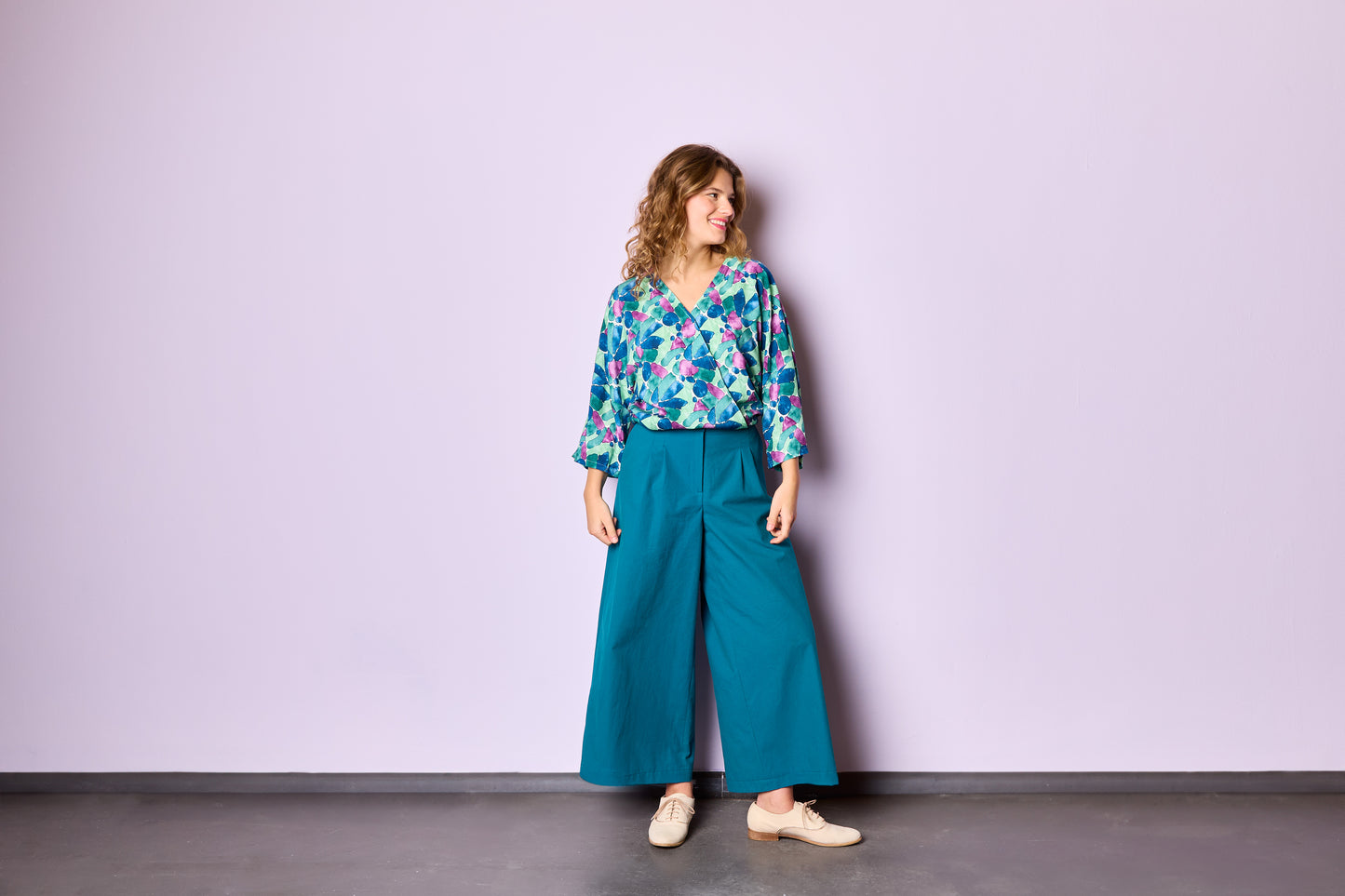 Atelier Jupe green and purple print viscose