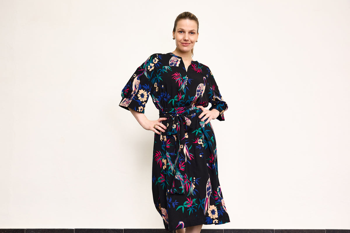 Atelier Jupe black viscose with flowers and birds