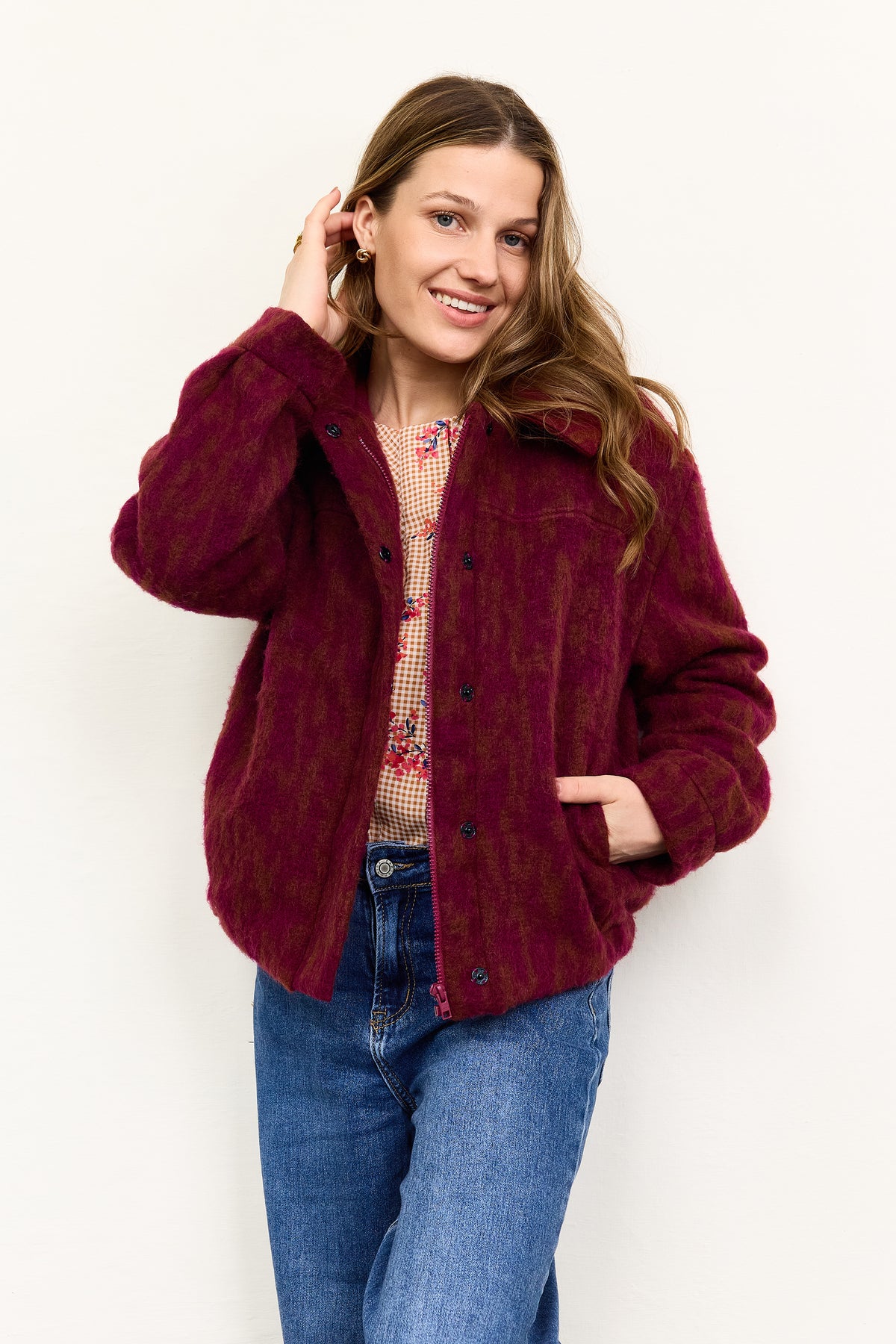 Atelier Jupe ochre and fuchsia red wool blend