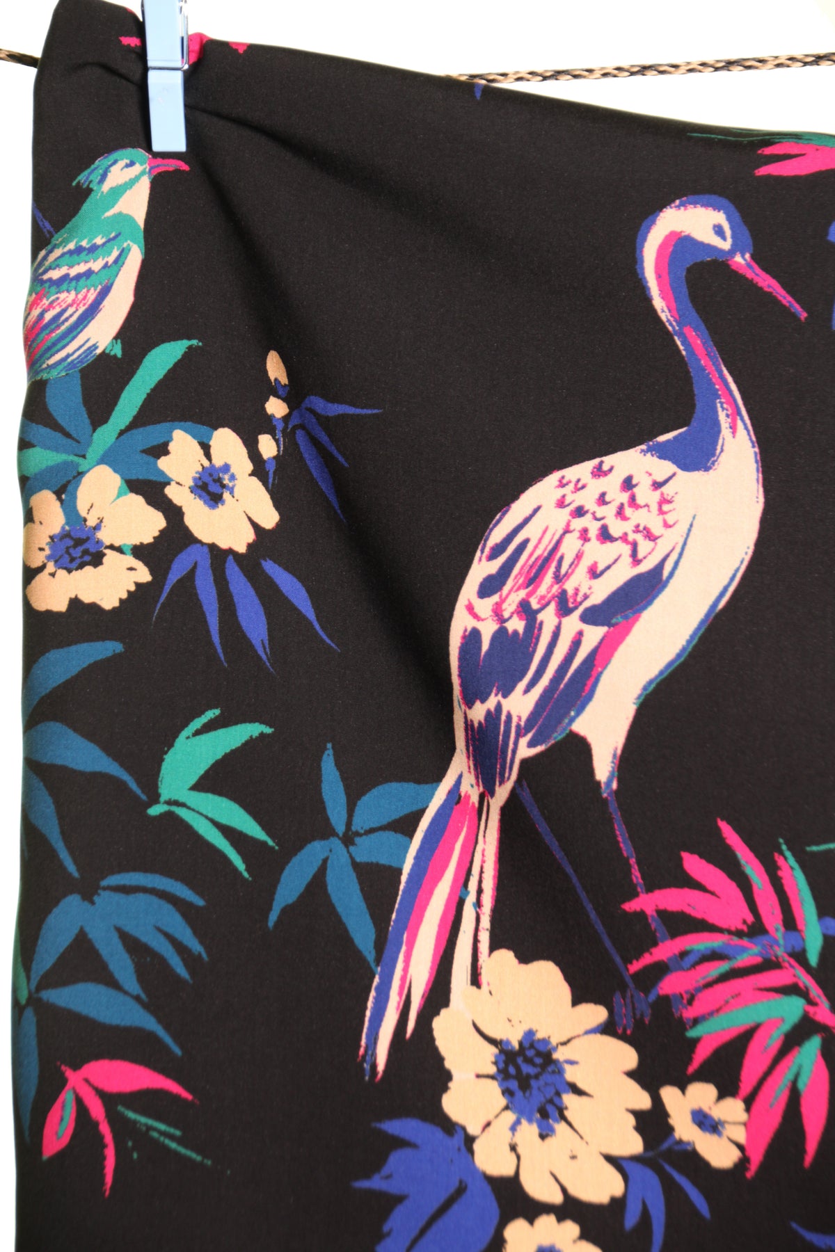 Atelier Jupe black viscose with flowers and birds