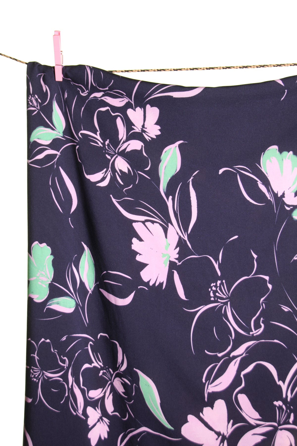 Atelier Jupe dark blue viscose with lilac and green flowers