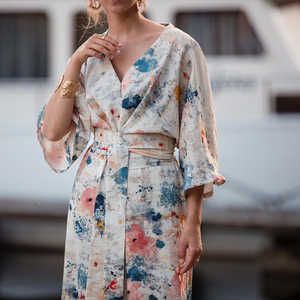 See You at Six Roses on Canvas Linen Viscose