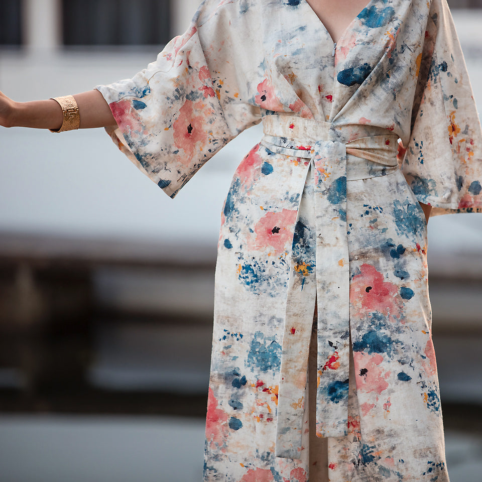 See You at Six Roses on Canvas Linen Viscose