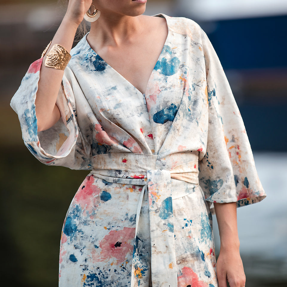 See You at Six Roses on Canvas Linen Viscose