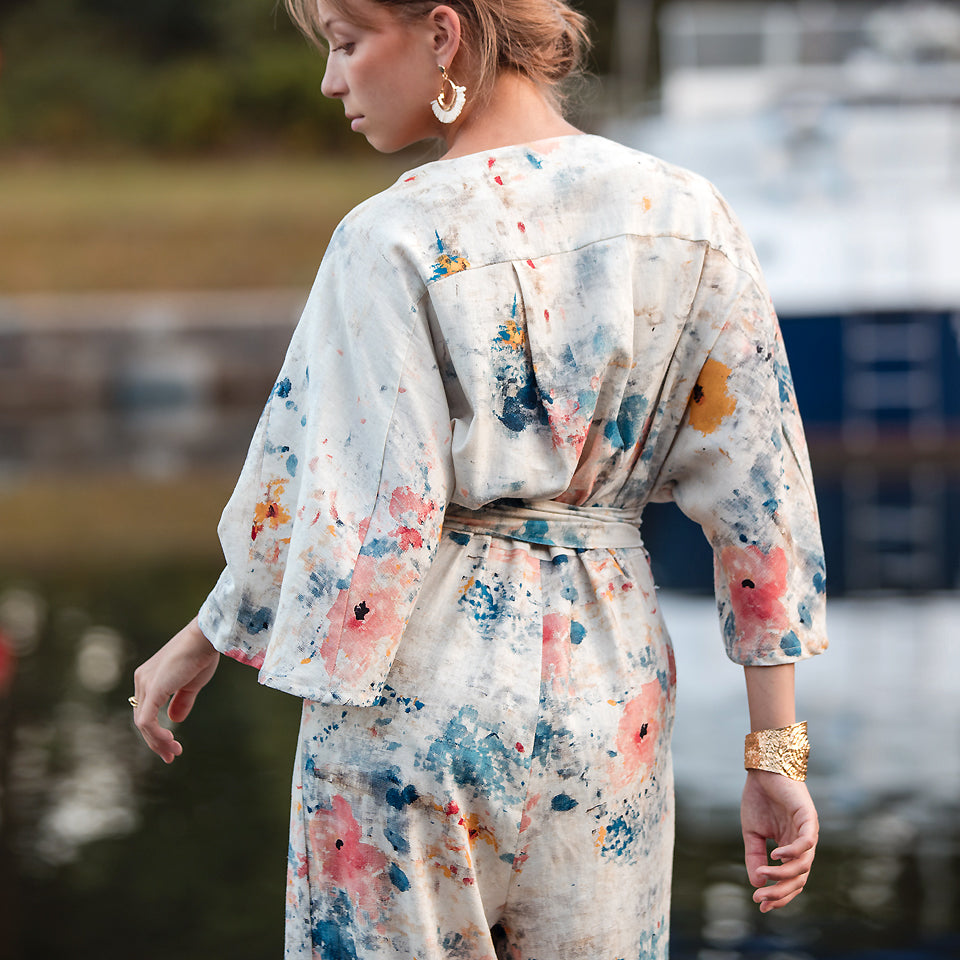 See You at Six Roses on Canvas Linen Viscose