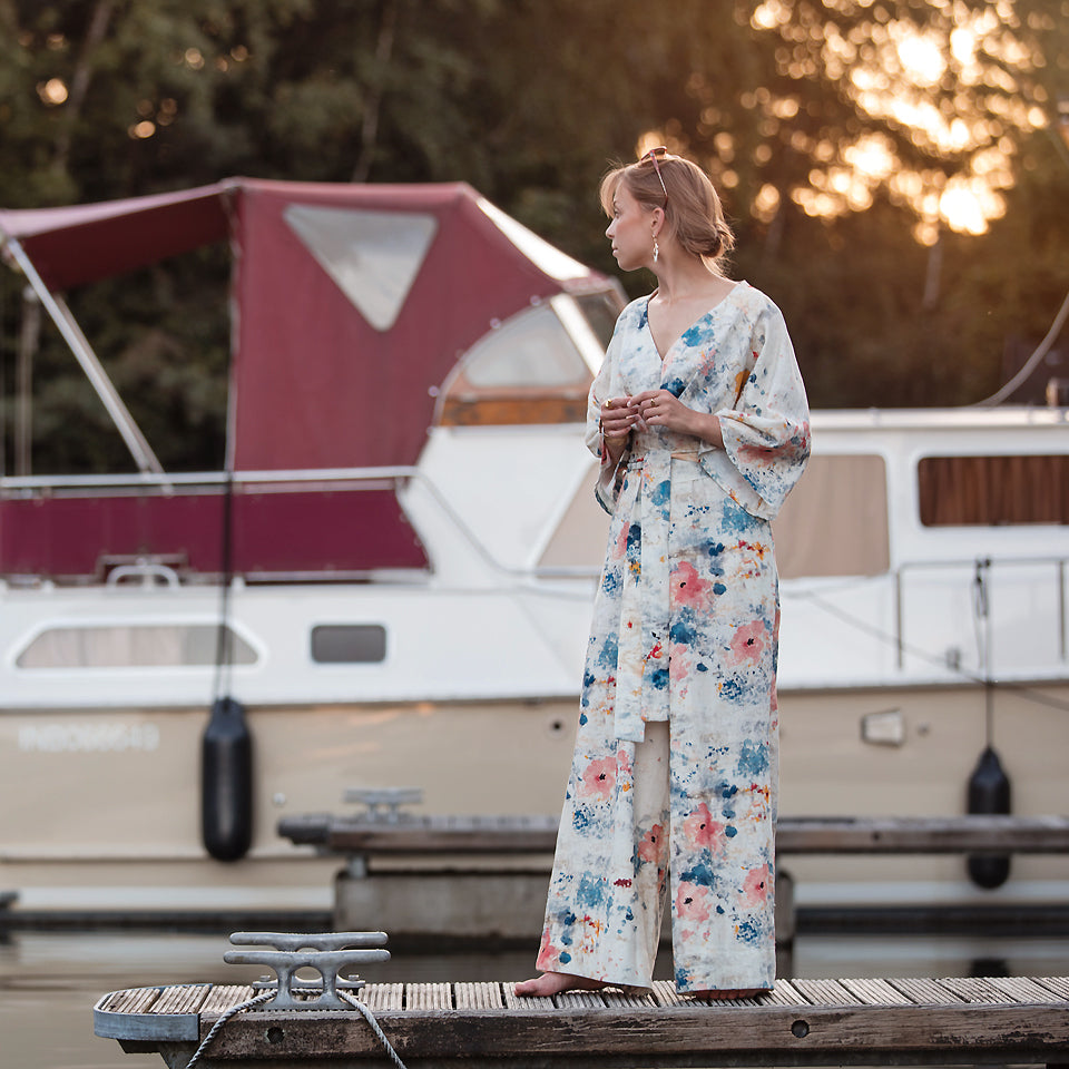 See You at Six Roses on Canvas Linen Viscose