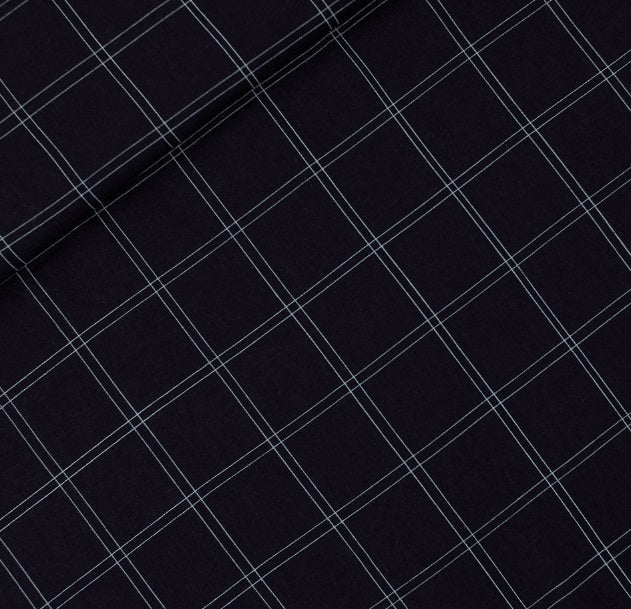 BOLT END See You At Six Double Grid Linen Viscose Blend Black 1.38m