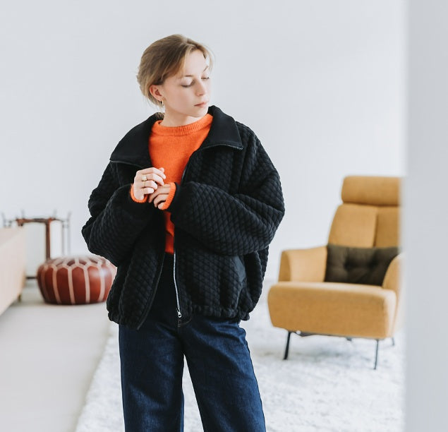 See You At Six Quilted Pique Knit - Black