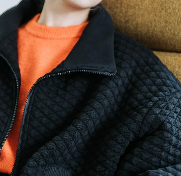 See You At Six Quilted Pique Knit - Black