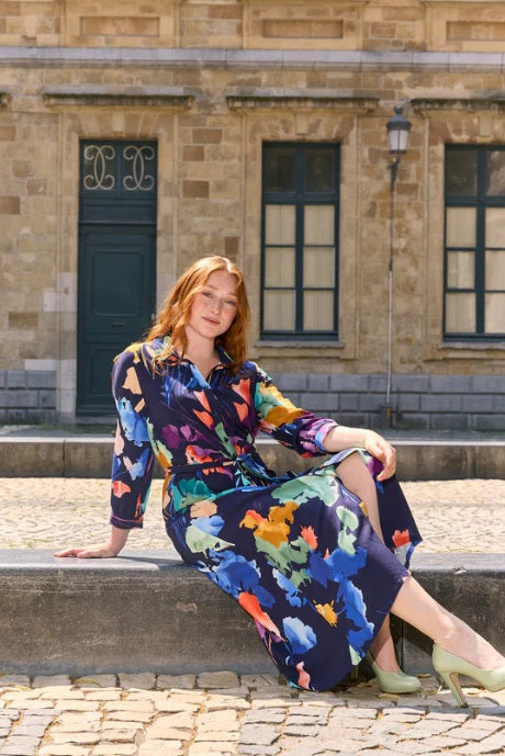 Atelier Jupe Dark Blue viscose with Blurry Flowers
