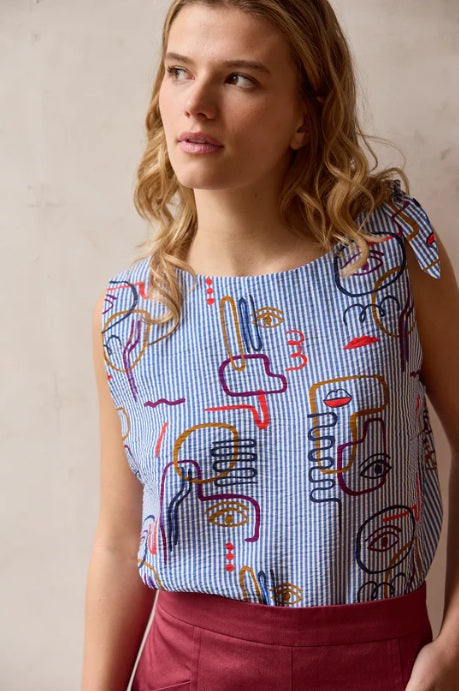 Atelier Jupe graphic faces textured viscose