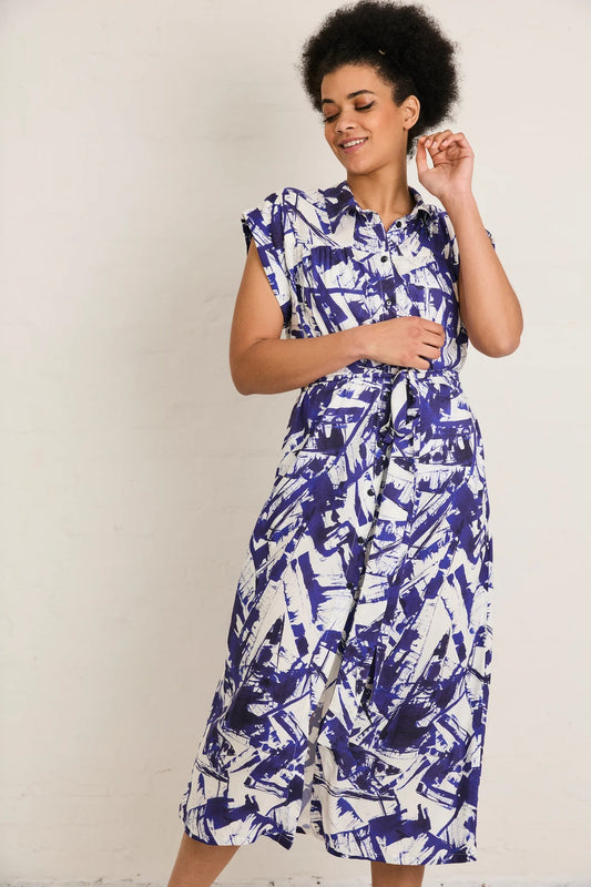 Atelier Jupe viscose with white and blue graphic print