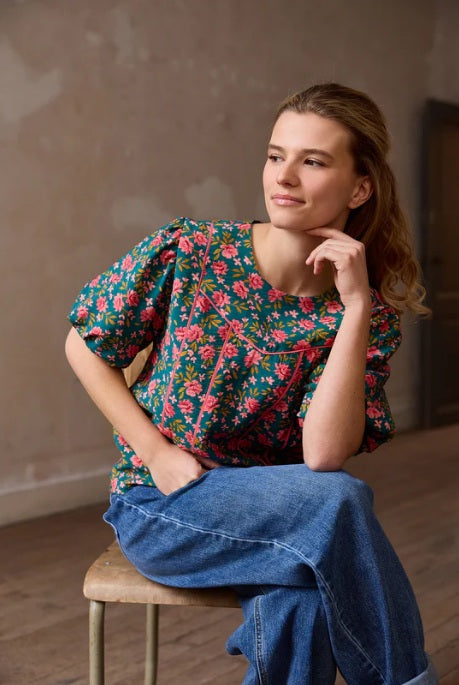 Atelier Jupe green little flowers textured viscose