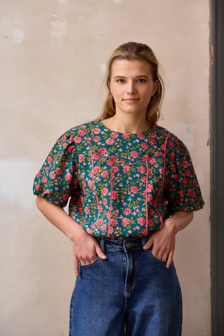 Atelier Jupe green little flowers textured viscose
