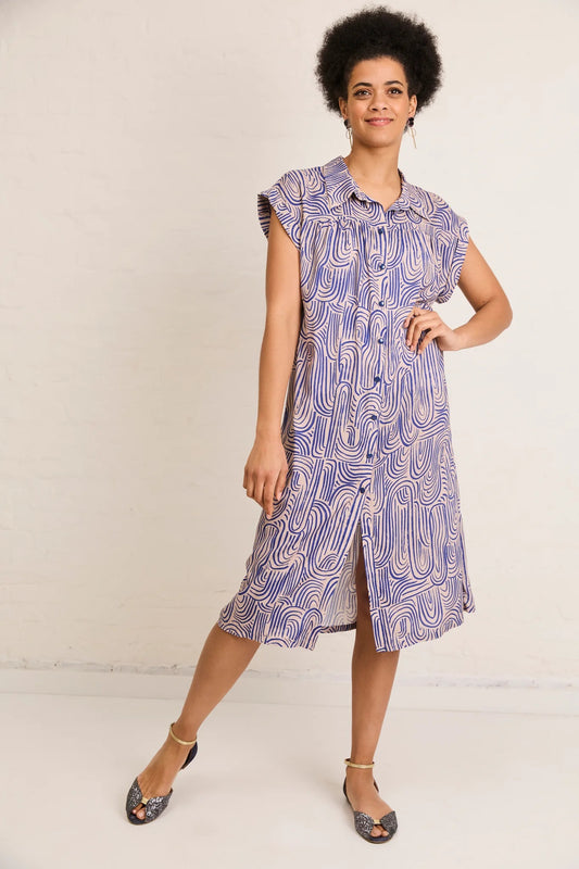 Atelier Jupe soft brown viscose with blue abstract print