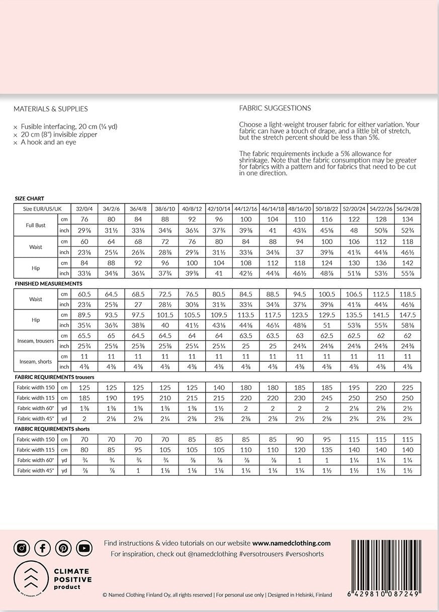 Named Patterns Verso trouser and shorts pattern