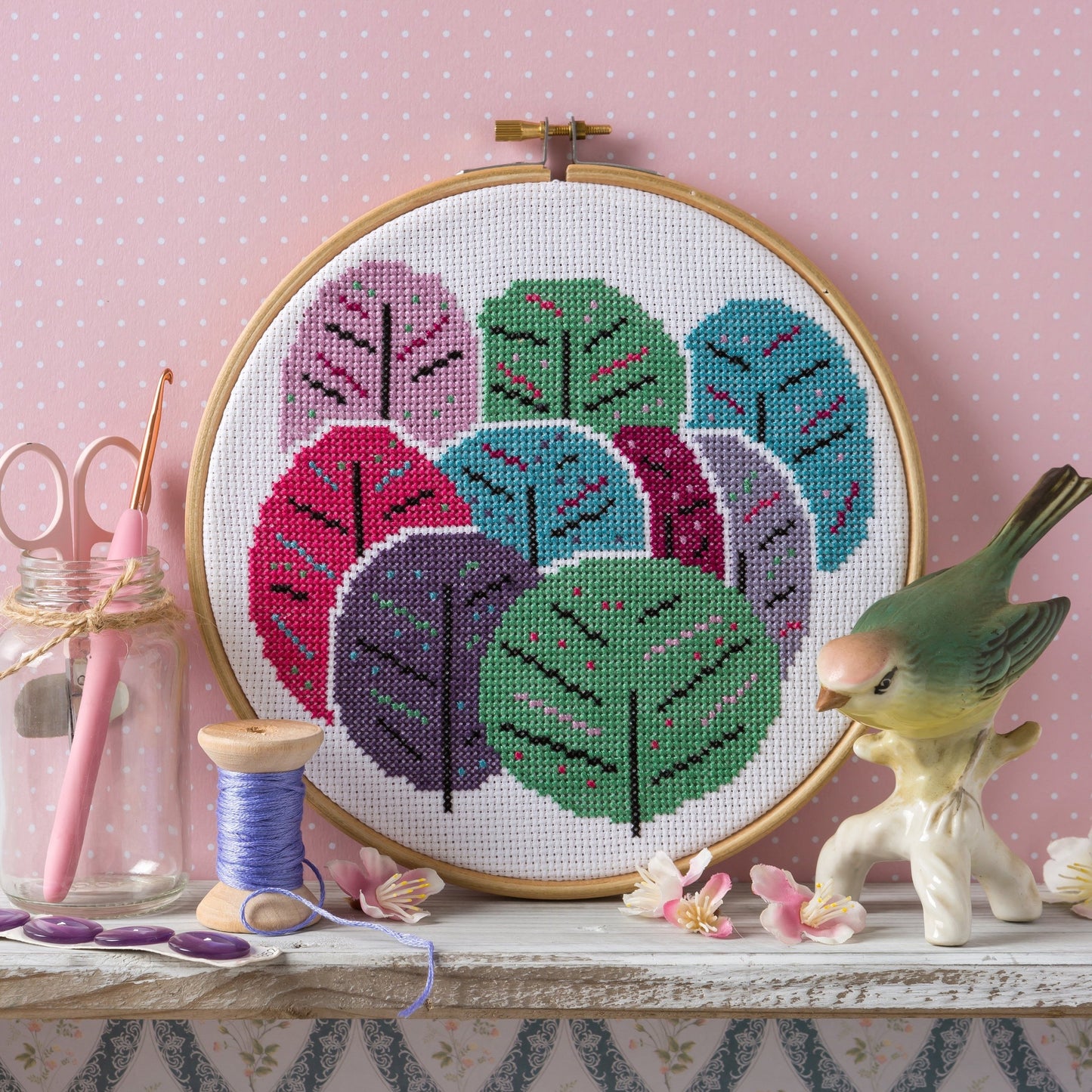 Hawthorne Handmade Spring Trees cross stitch kit